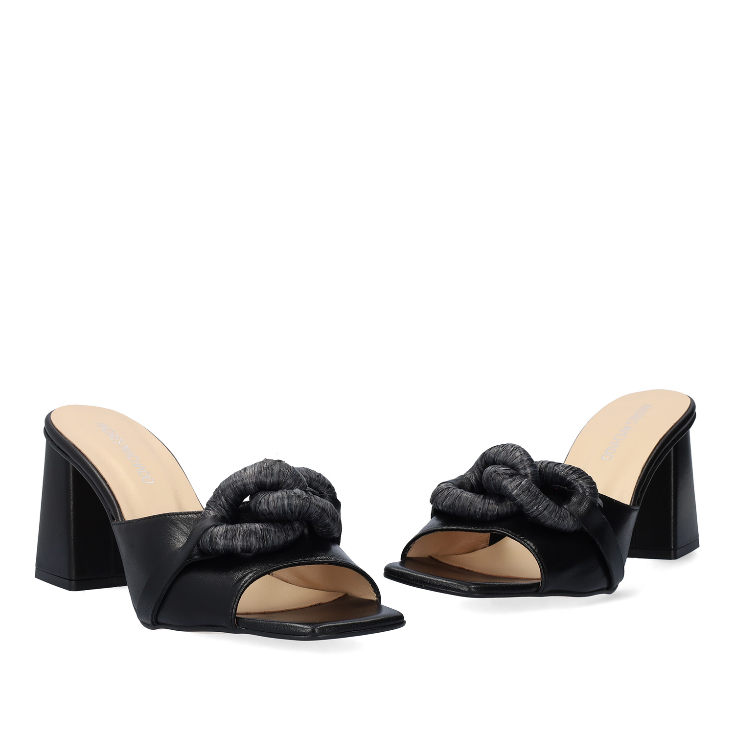 Black leather heeled sandals 