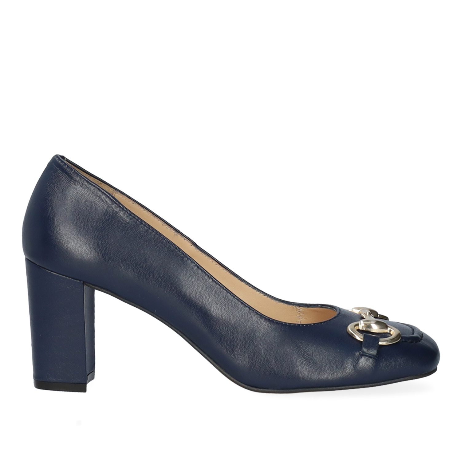Vintage style heeled shoes in navy leather 