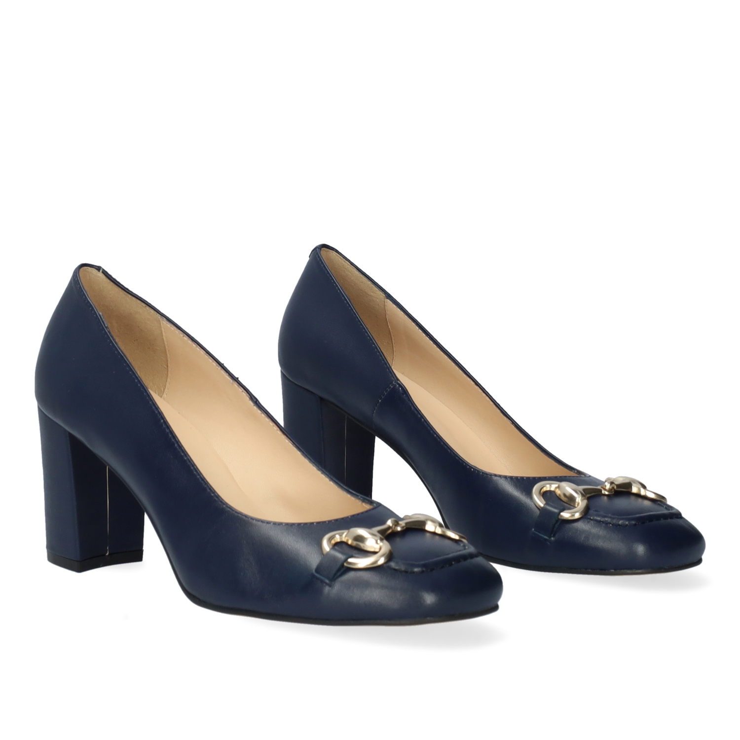 Vintage style heeled shoes in navy leather 