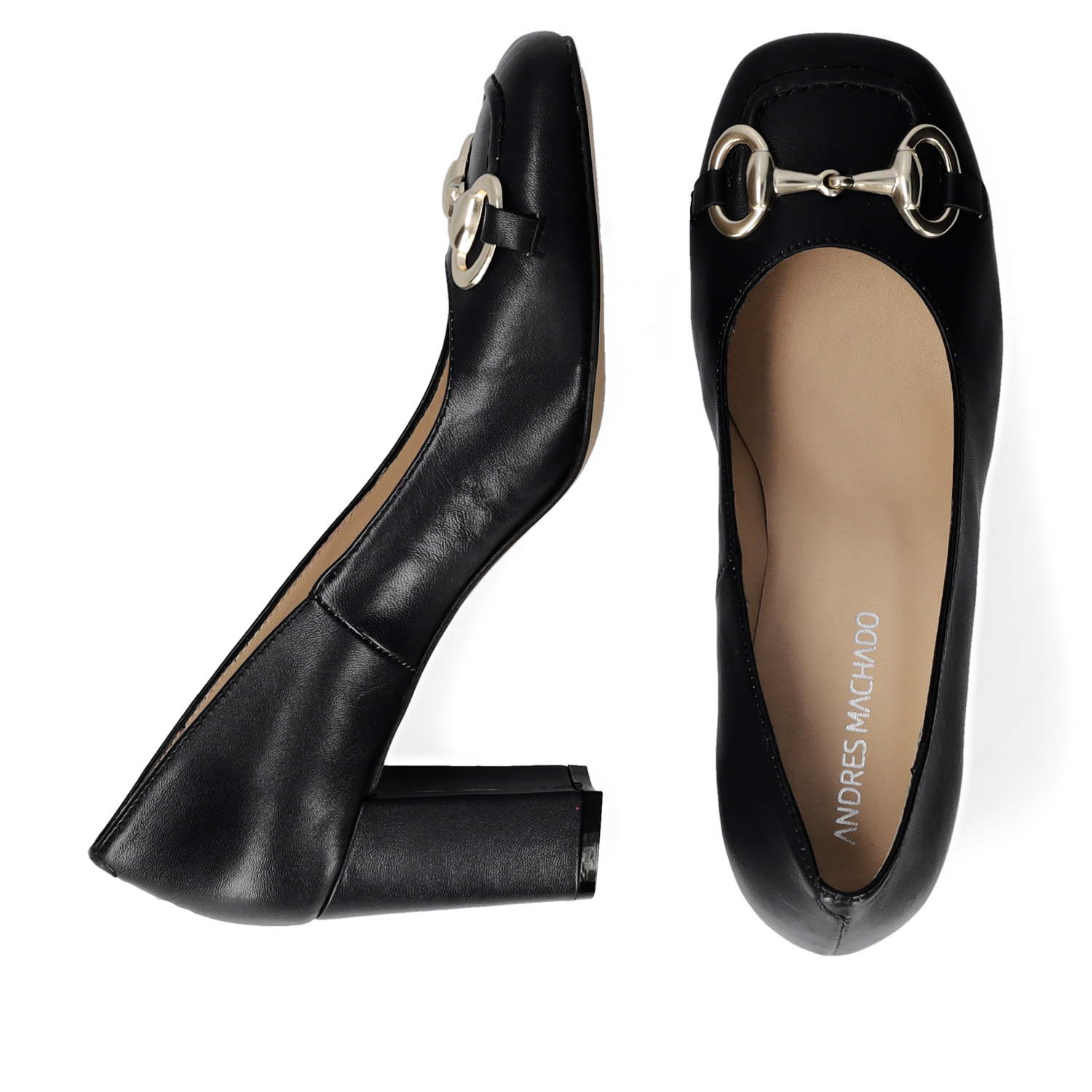 Vintage style heeled shoes in black leather 