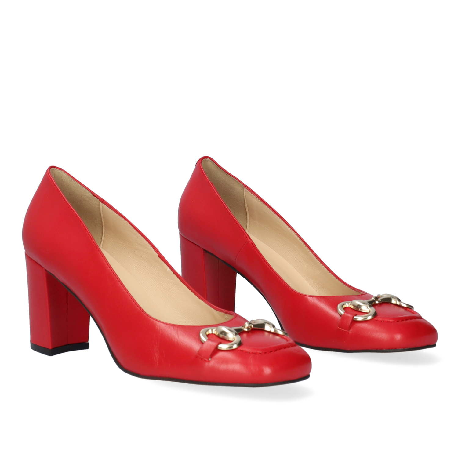 Skórzane buty na obcasie czerwone w stylu vintage 
