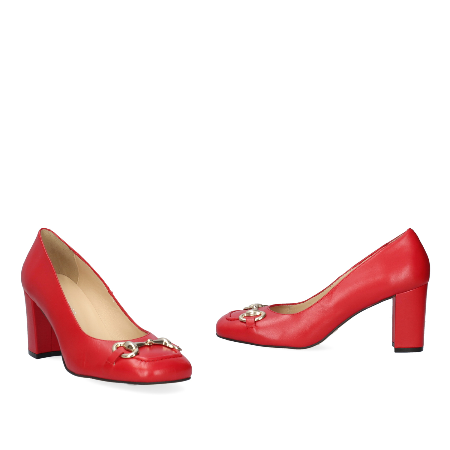 Skórzane buty na obcasie czerwone w stylu vintage 