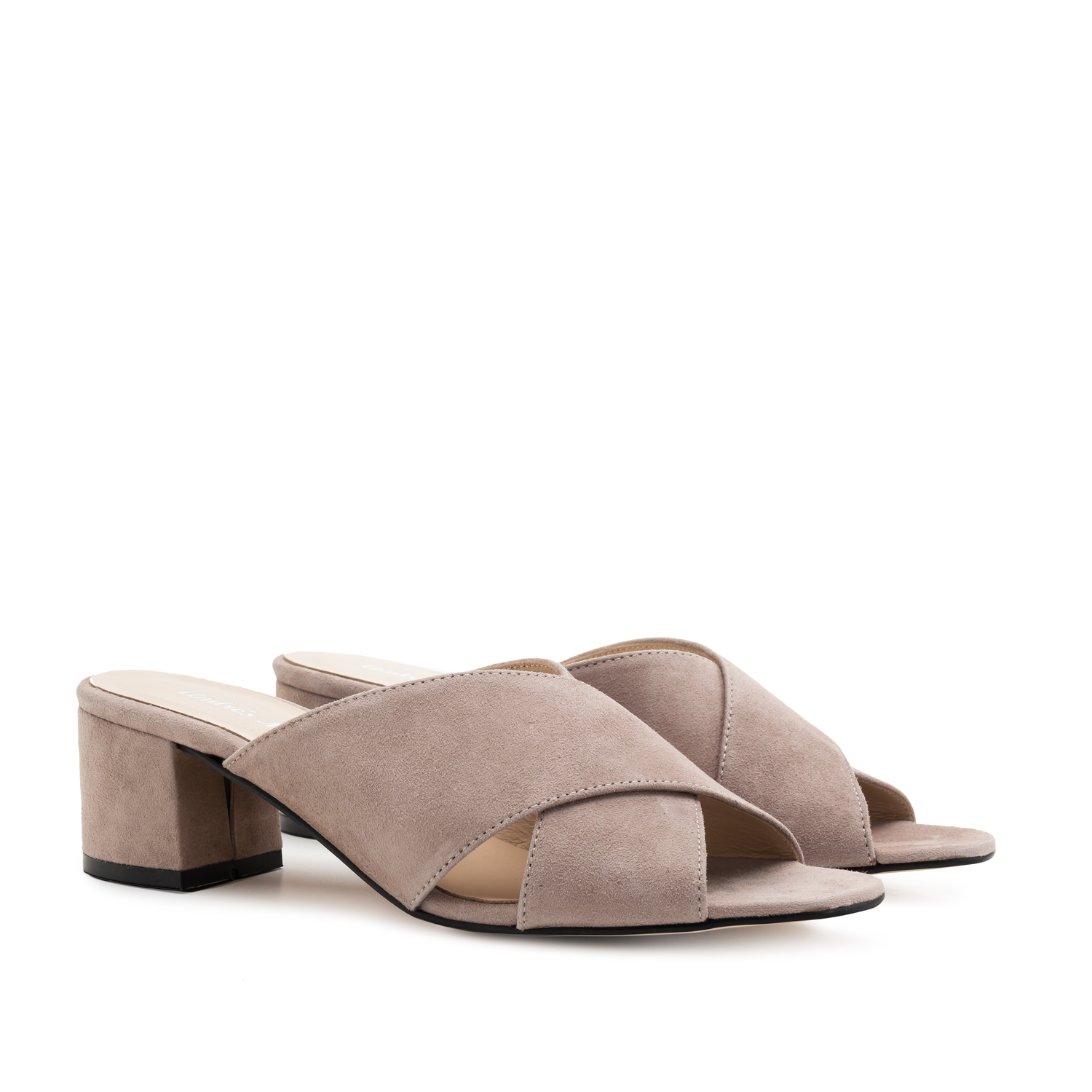 Crossover Mules in Nude Suede Leather 