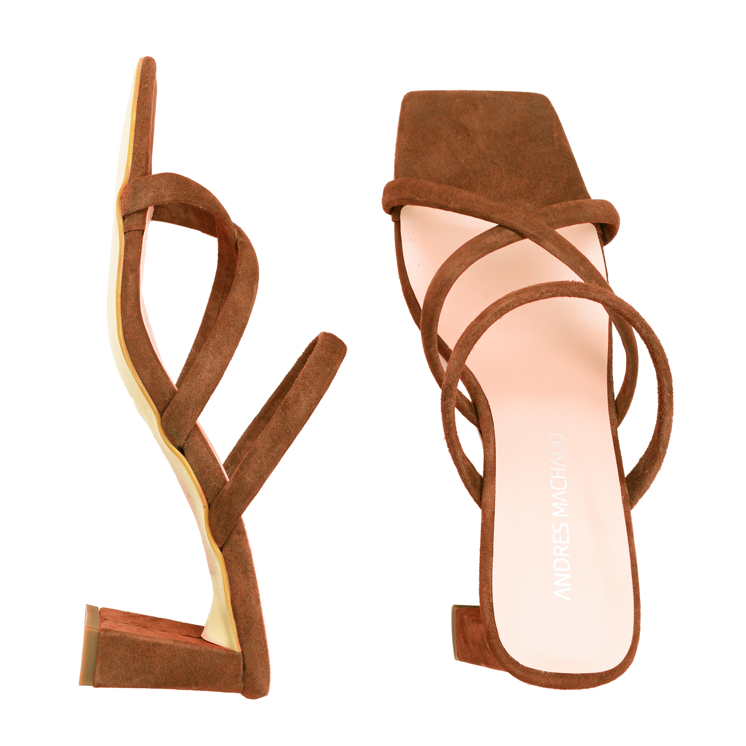 Heeled Mules in Brown Split Leather with Square Toe 