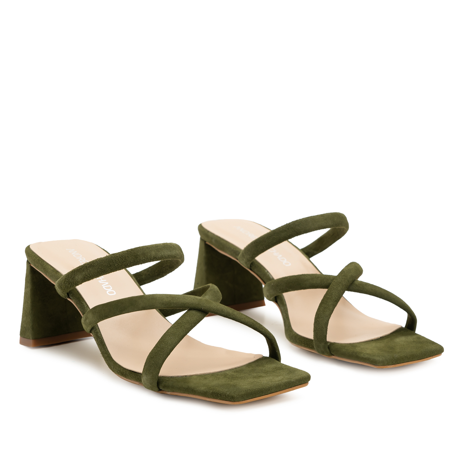 Heeled Mules in Kaki Split Leather with Square Toe 