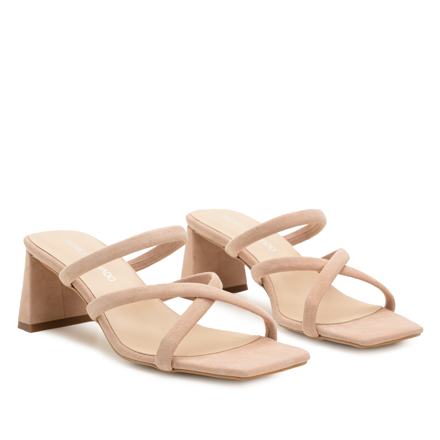 Heeled Mules in Beige Split Leather with Square Toe 