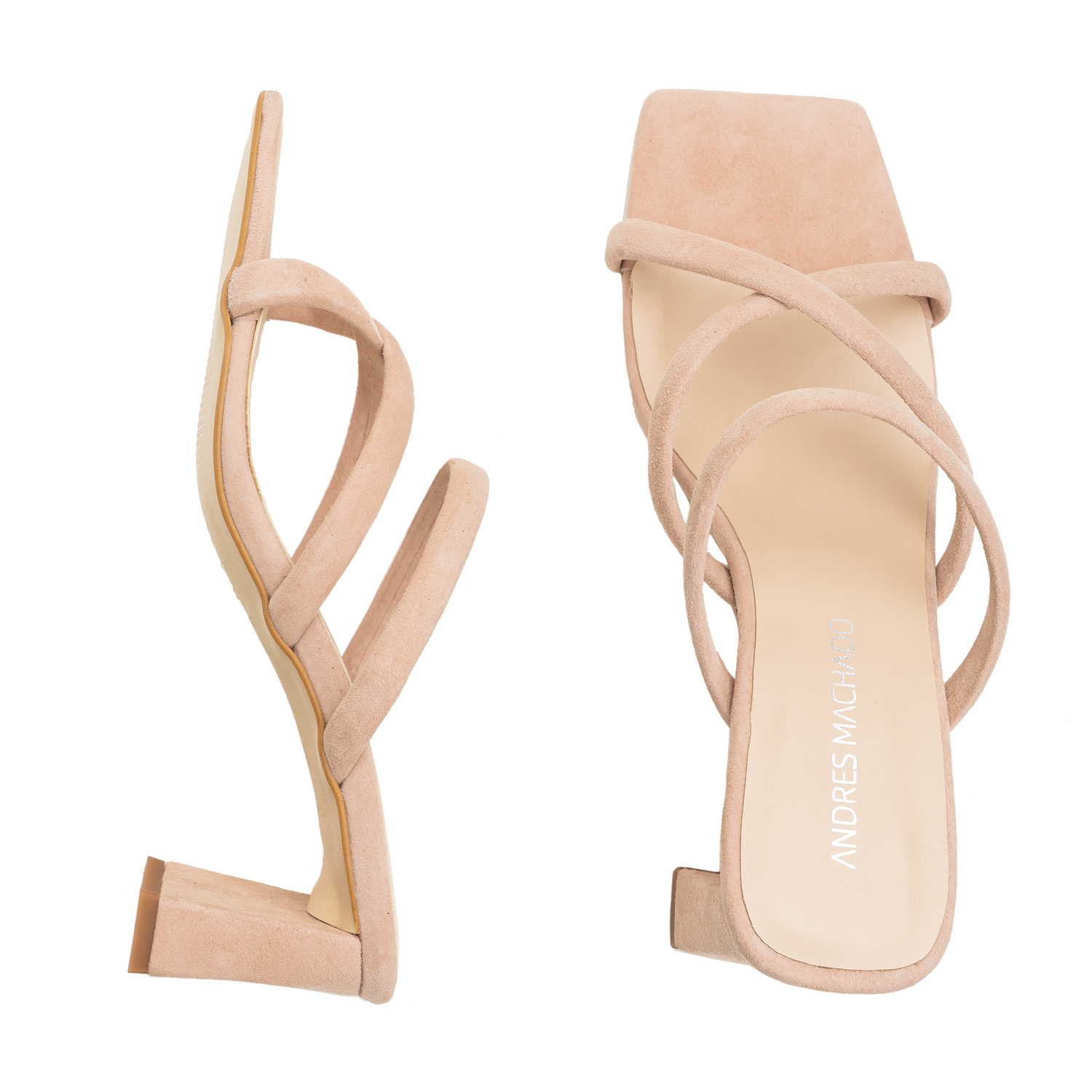 Heeled Mules in Beige Split Leather with Square Toe 