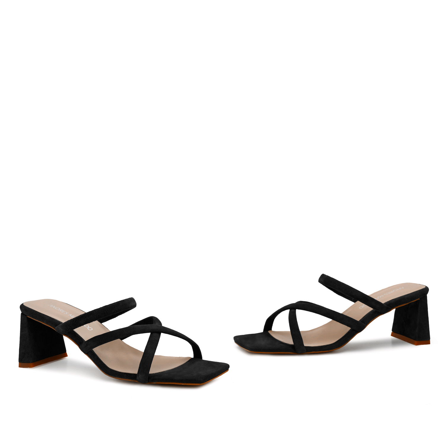 Heeled Mules in Black Split Leather with Square Toe 