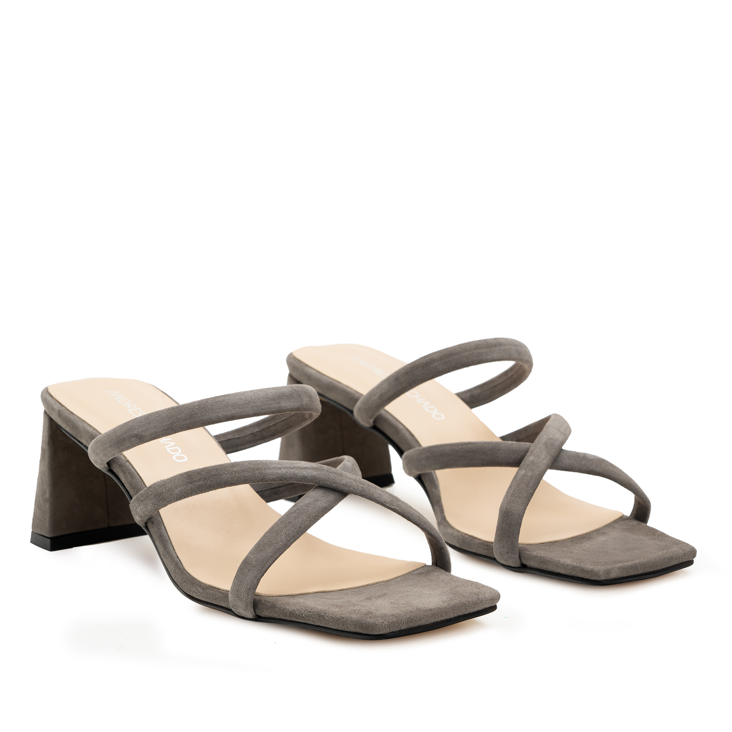 Heeled Mules in Grey Split Leather with Square Toe 