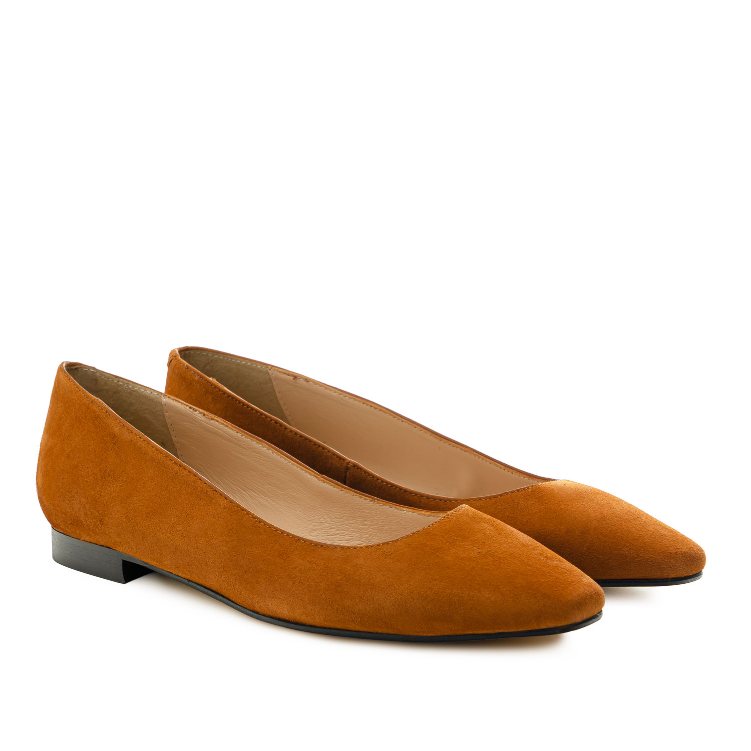 Ballet Flats in Tan-coloured Suede Leather 