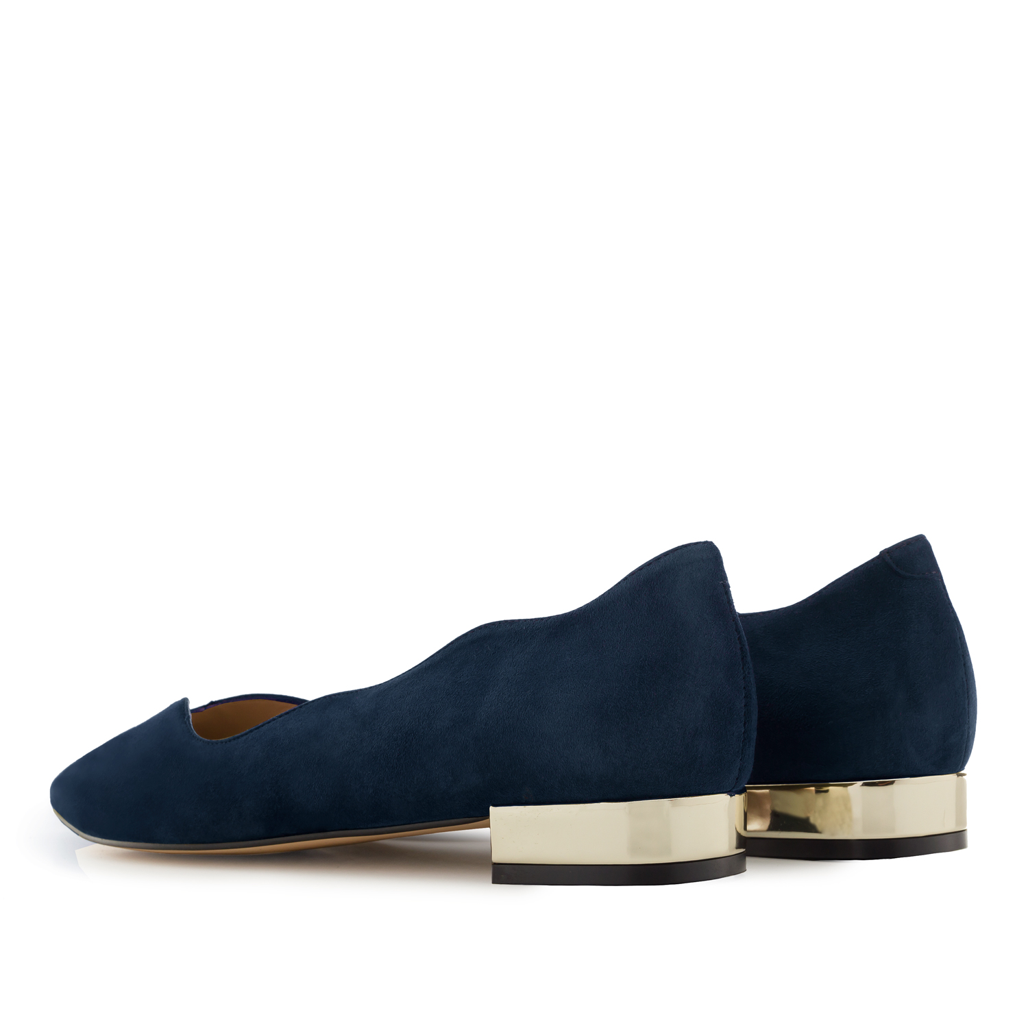 Waved Upper Ballet Flats in Navy Nappa Leather 