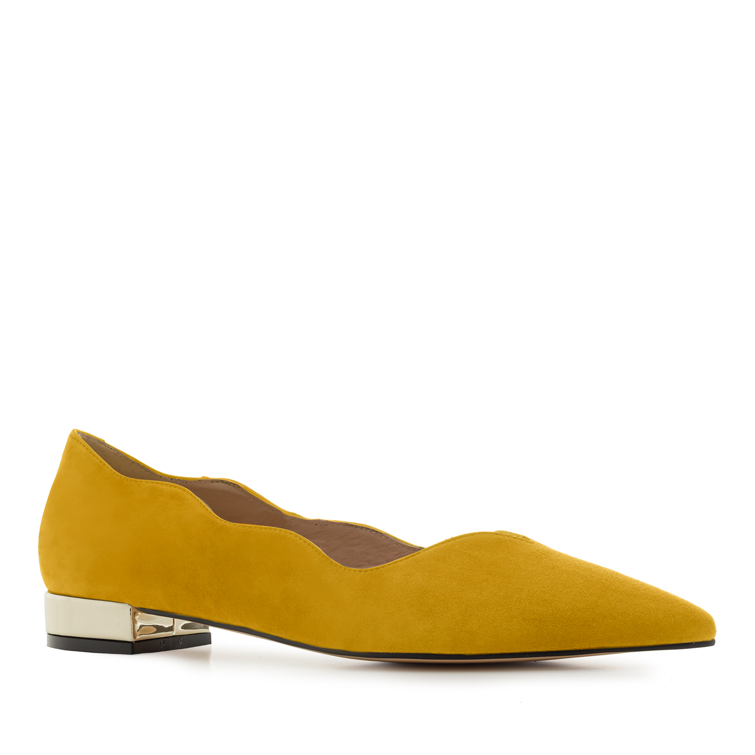 Waved Upper Ballet Flats in Mustard Nappa Leather 