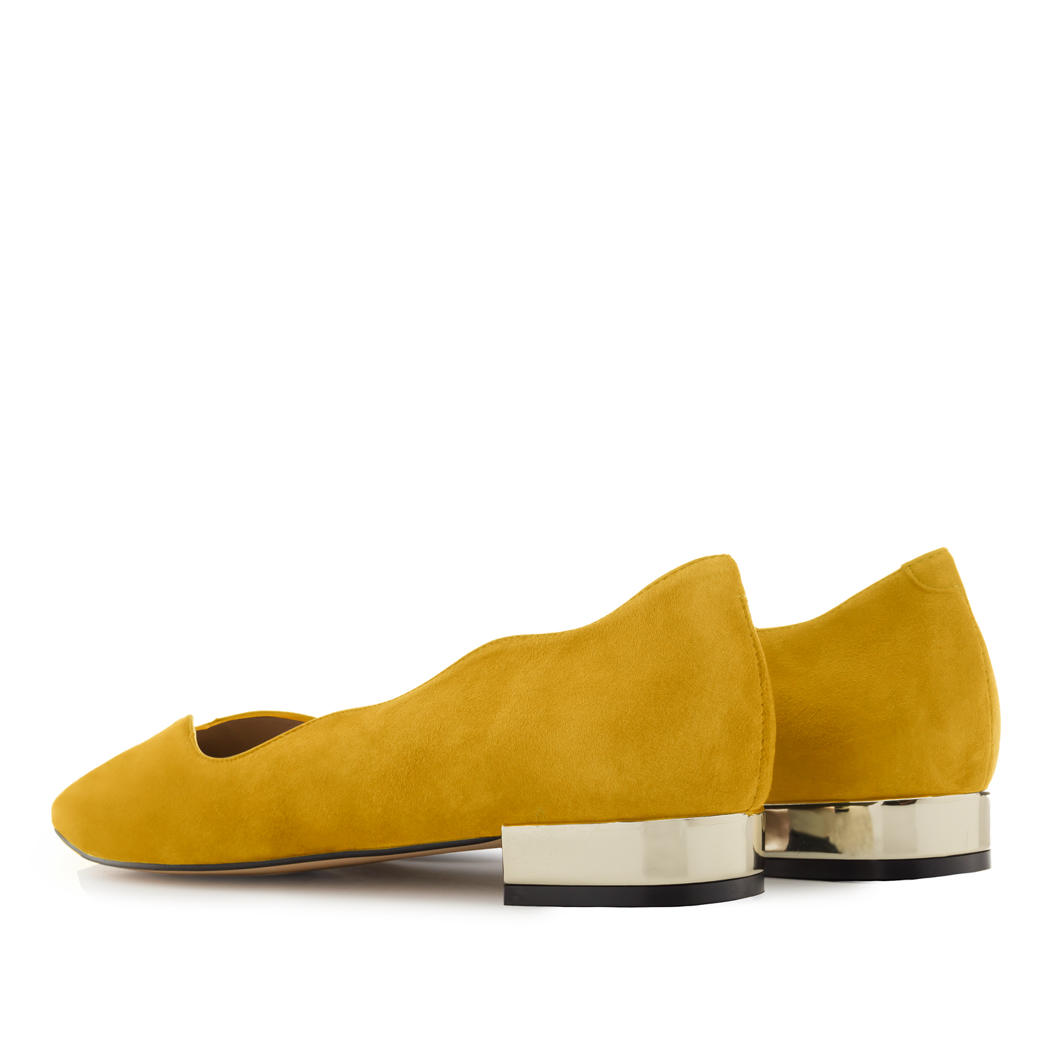 Waved Upper Ballet Flats in Mustard Nappa Leather 