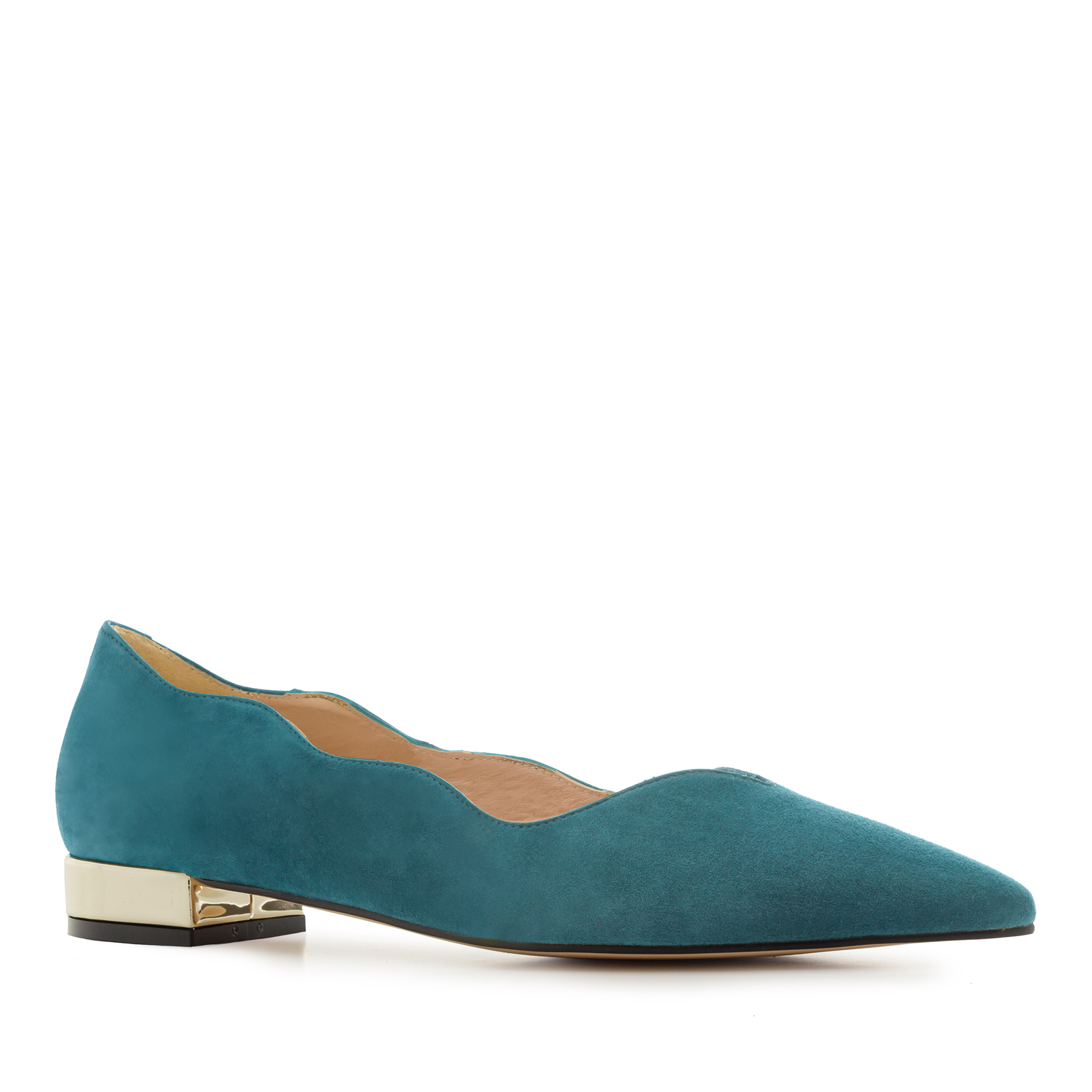 Waved Upper Ballet Flats in Blue Nappa Leather 
