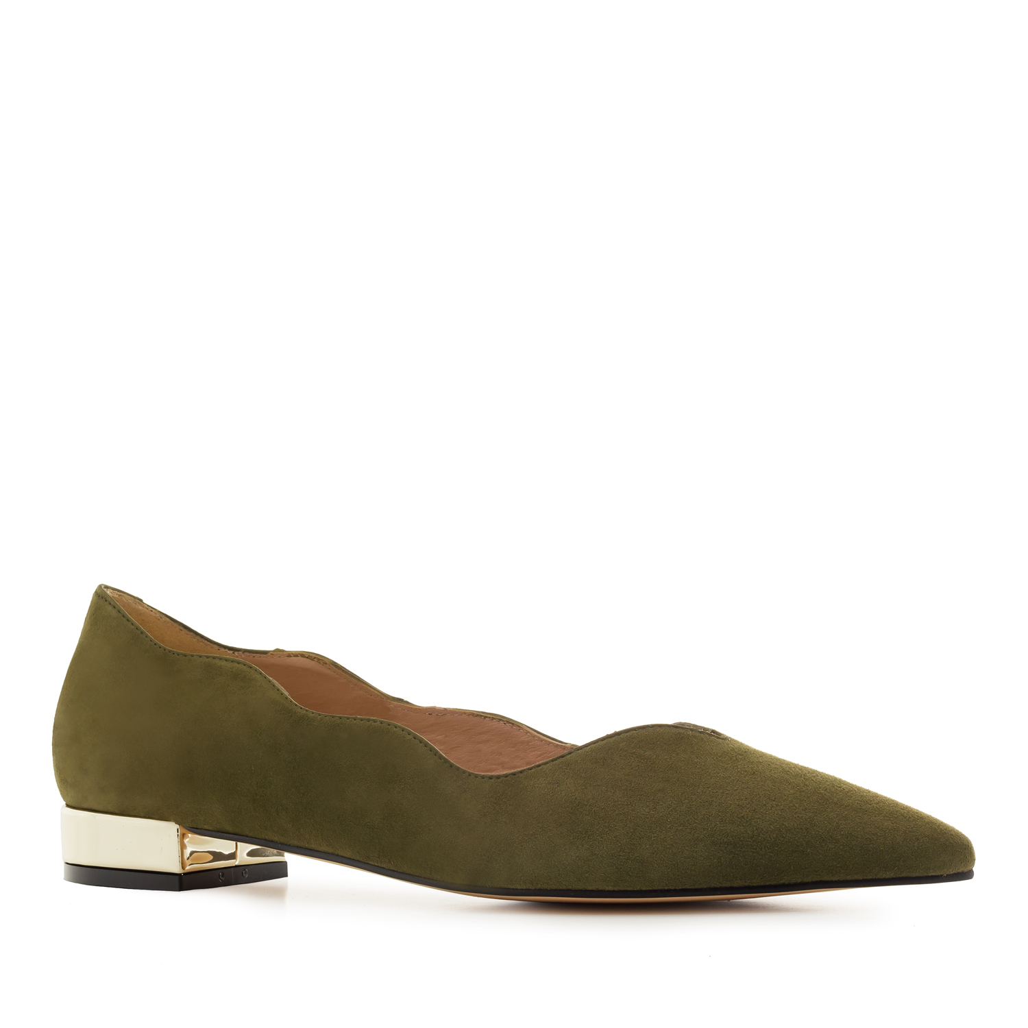 Waved Upper Ballet Flats in Olive Green Nappa Leather 
