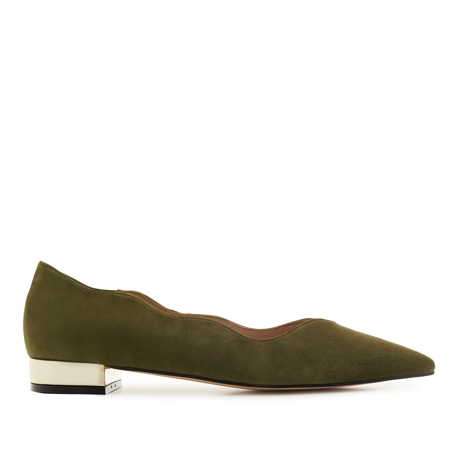 Waved Upper Ballet Flats in Olive Green Nappa Leather 
