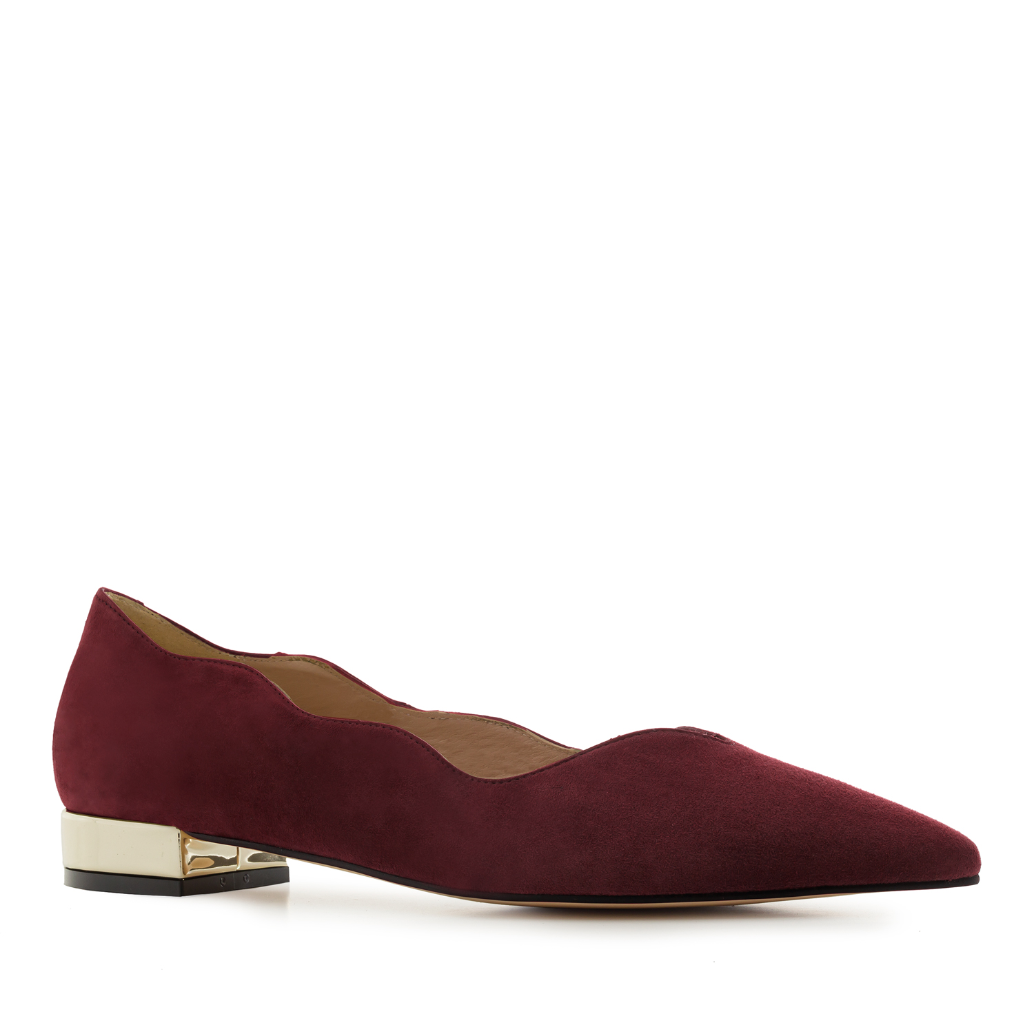 Waved Upper Ballet Flats in Burgundy Nappa Leather 