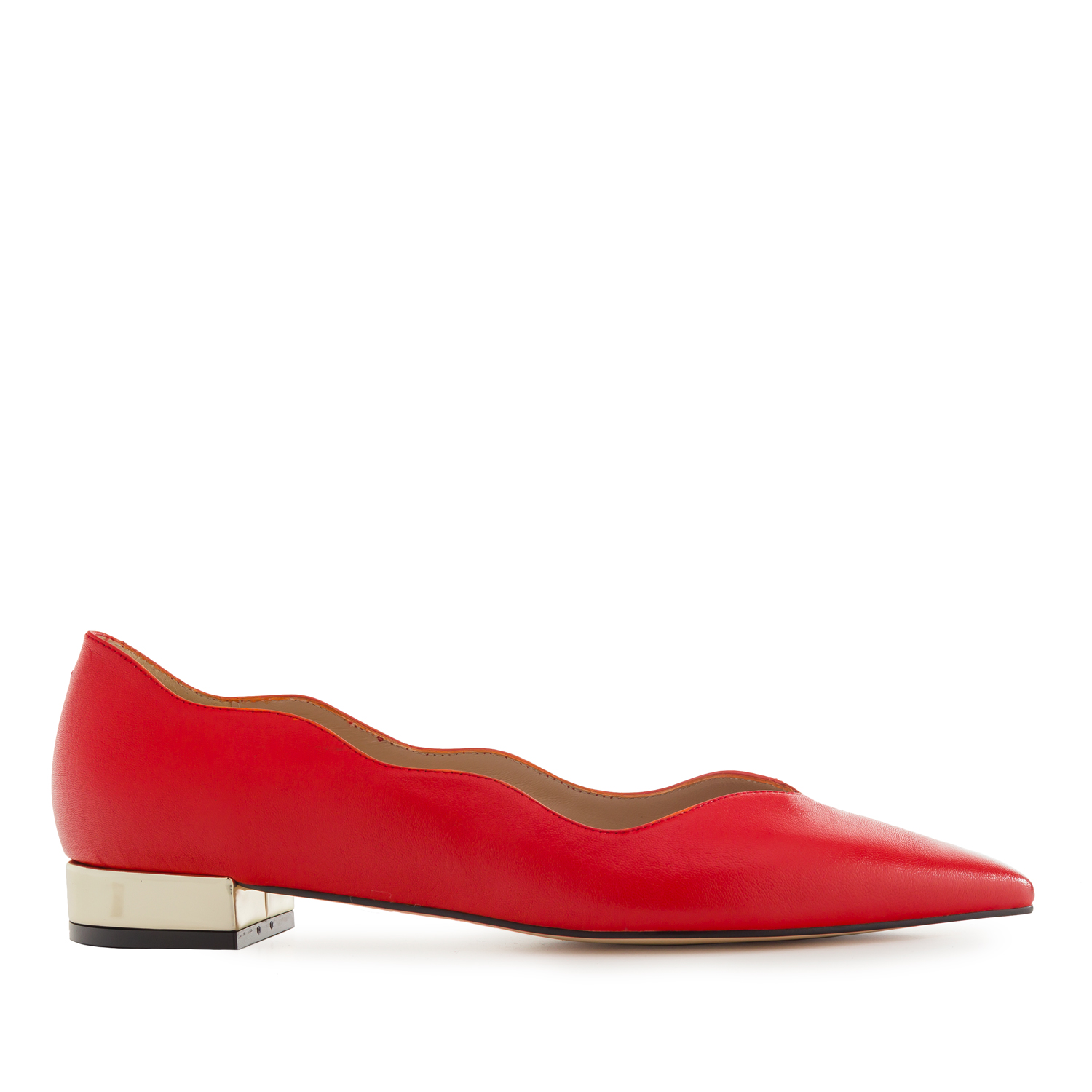 Waved Upper Ballet Flats in Red Nappa Leather 