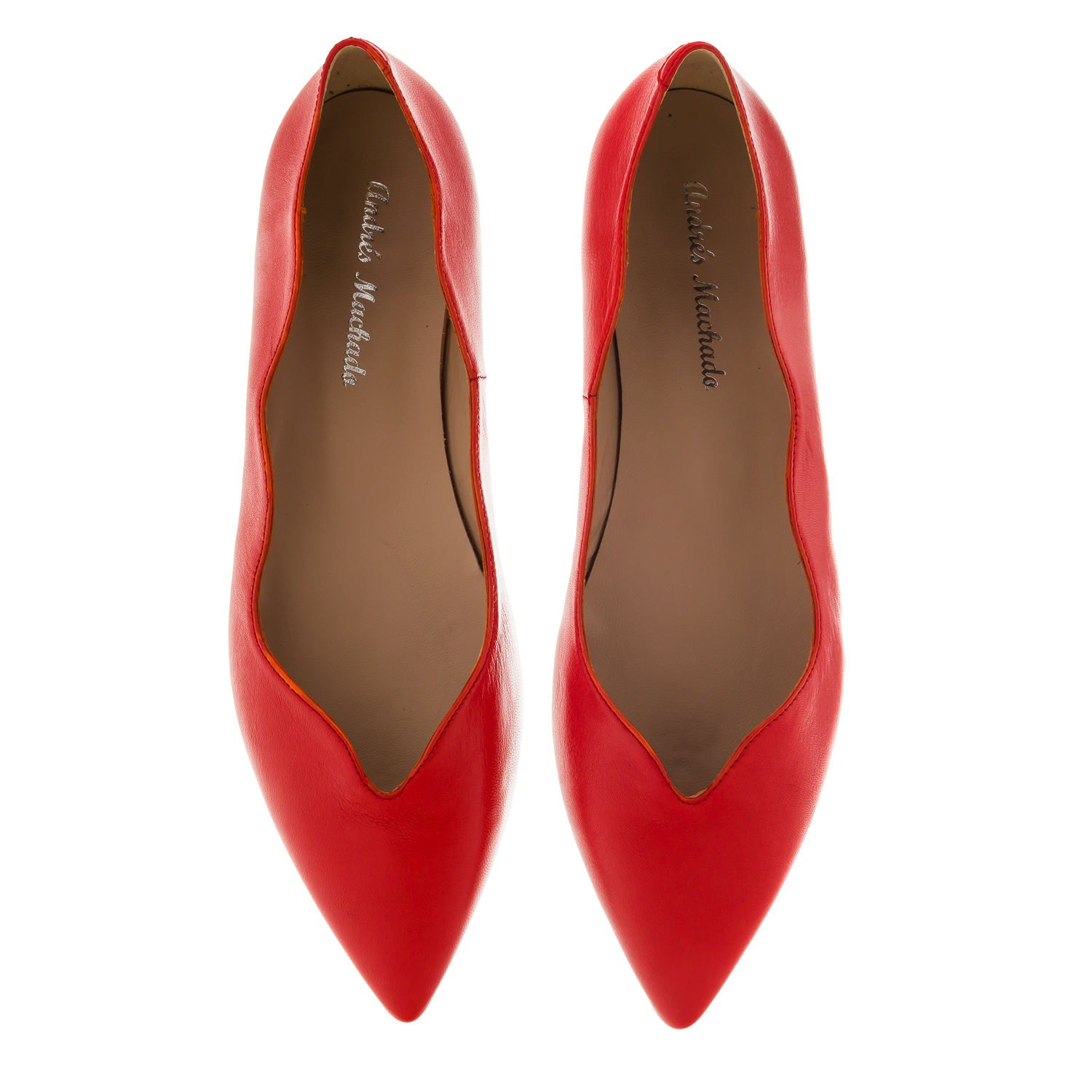 Waved Upper Ballet Flats in Red Nappa Leather 