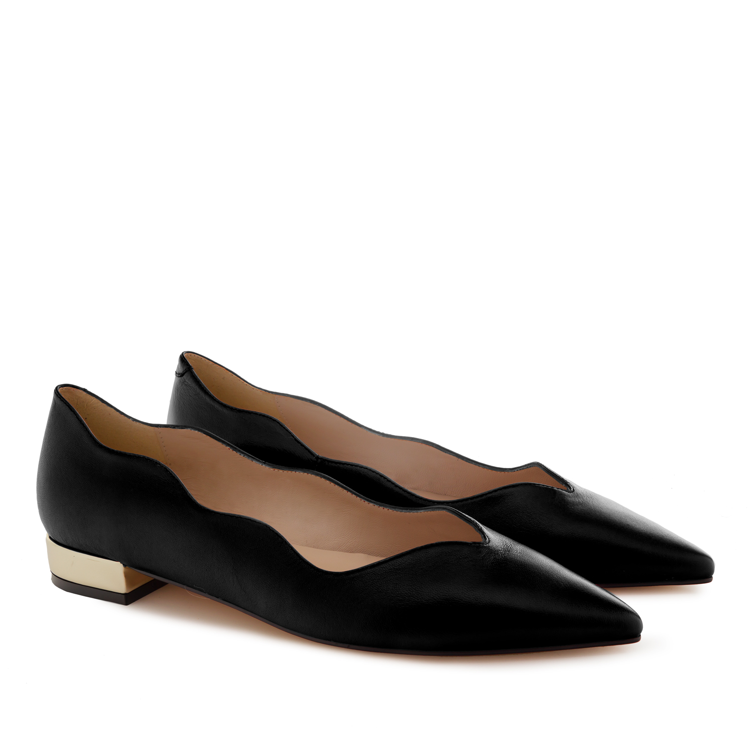 Waved Upper Ballet Flats in Black Nappa Leather 