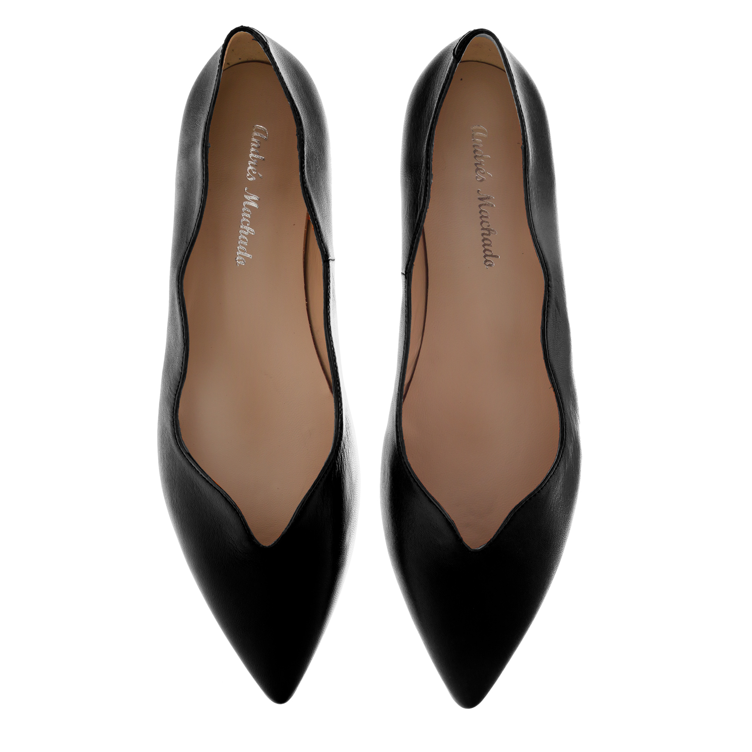 Waved Upper Ballet Flats in Black Nappa Leather 