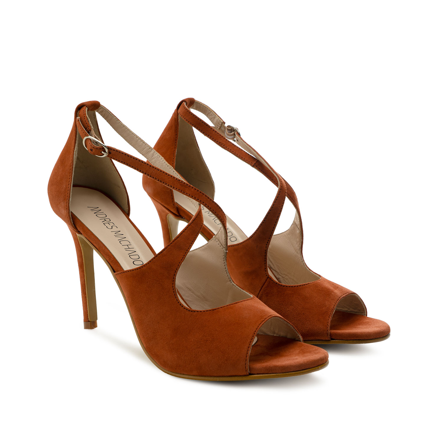 Stiletto Crossed Sandals in Brown Suede Leather 