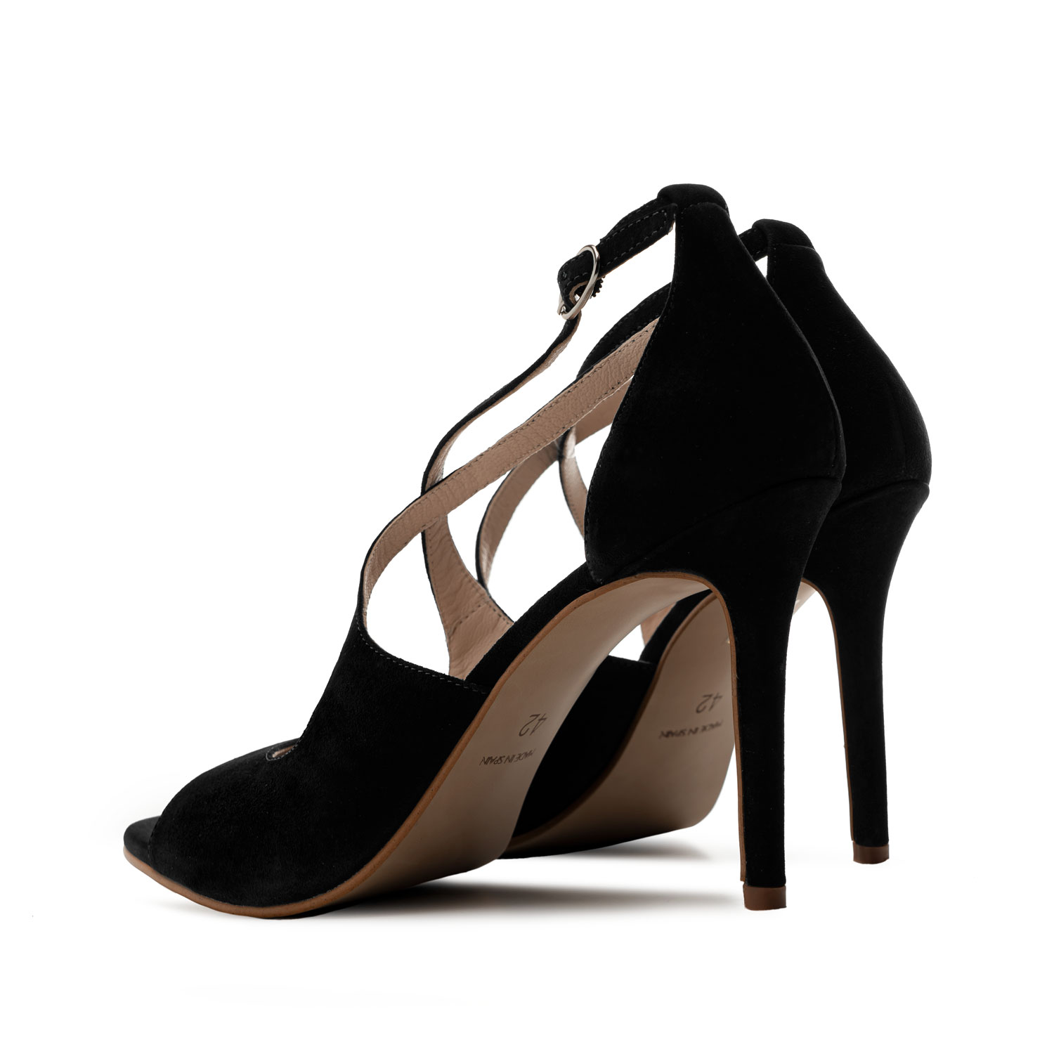 Stiletto Crossed Sandals in Black Suede Leather 