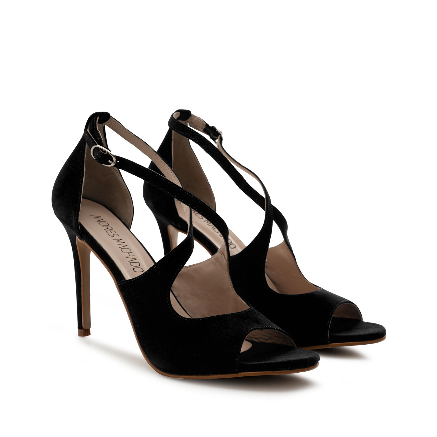 Stiletto Crossed Sandals in Black Suede Leather 