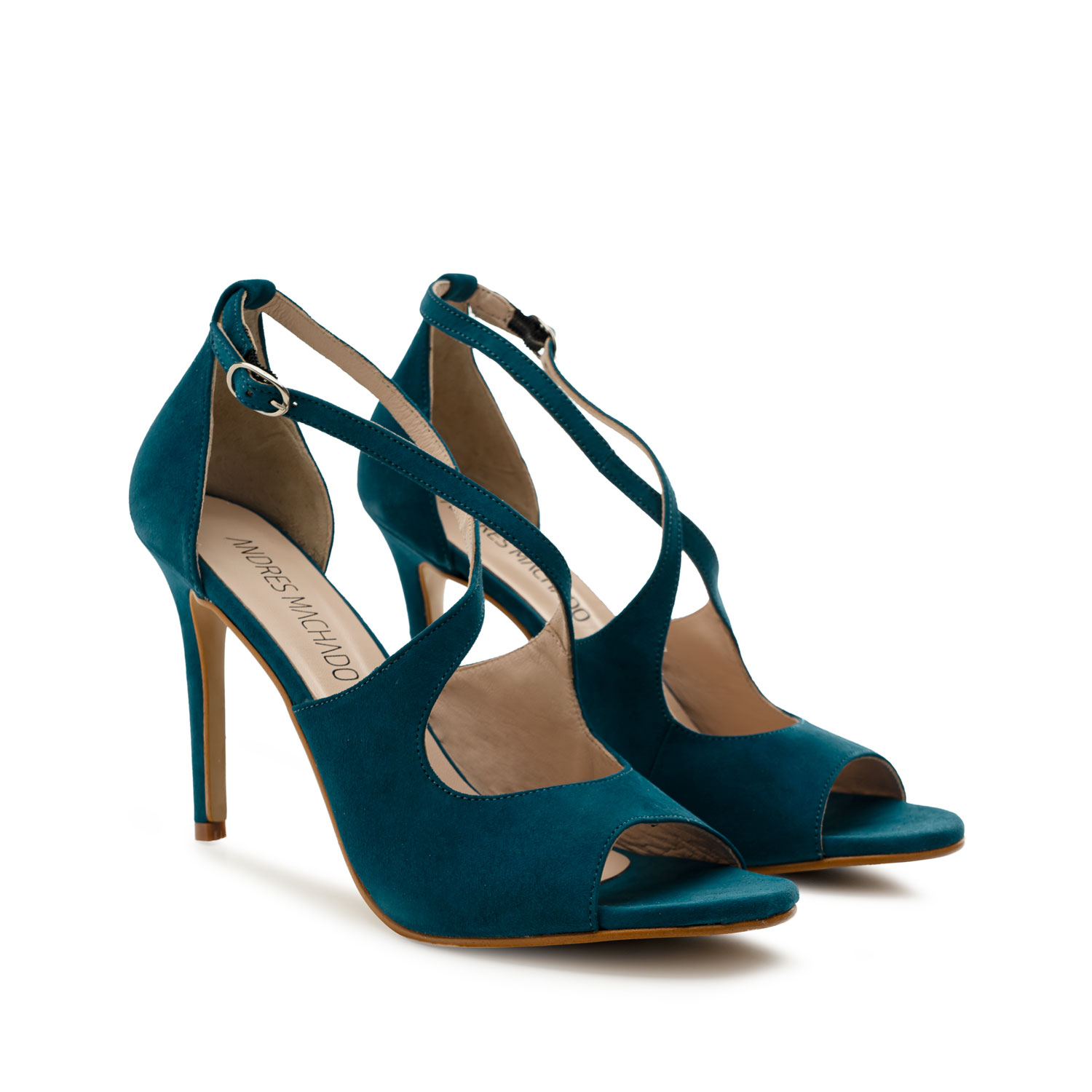 Stiletto Crossed Sandals in Deep Blue Suede Leather 
