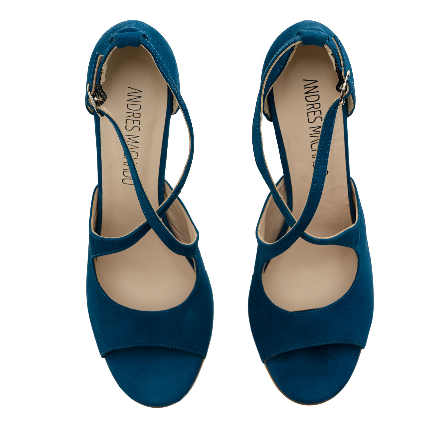 Stiletto Crossed Sandals in Deep Blue Suede Leather 