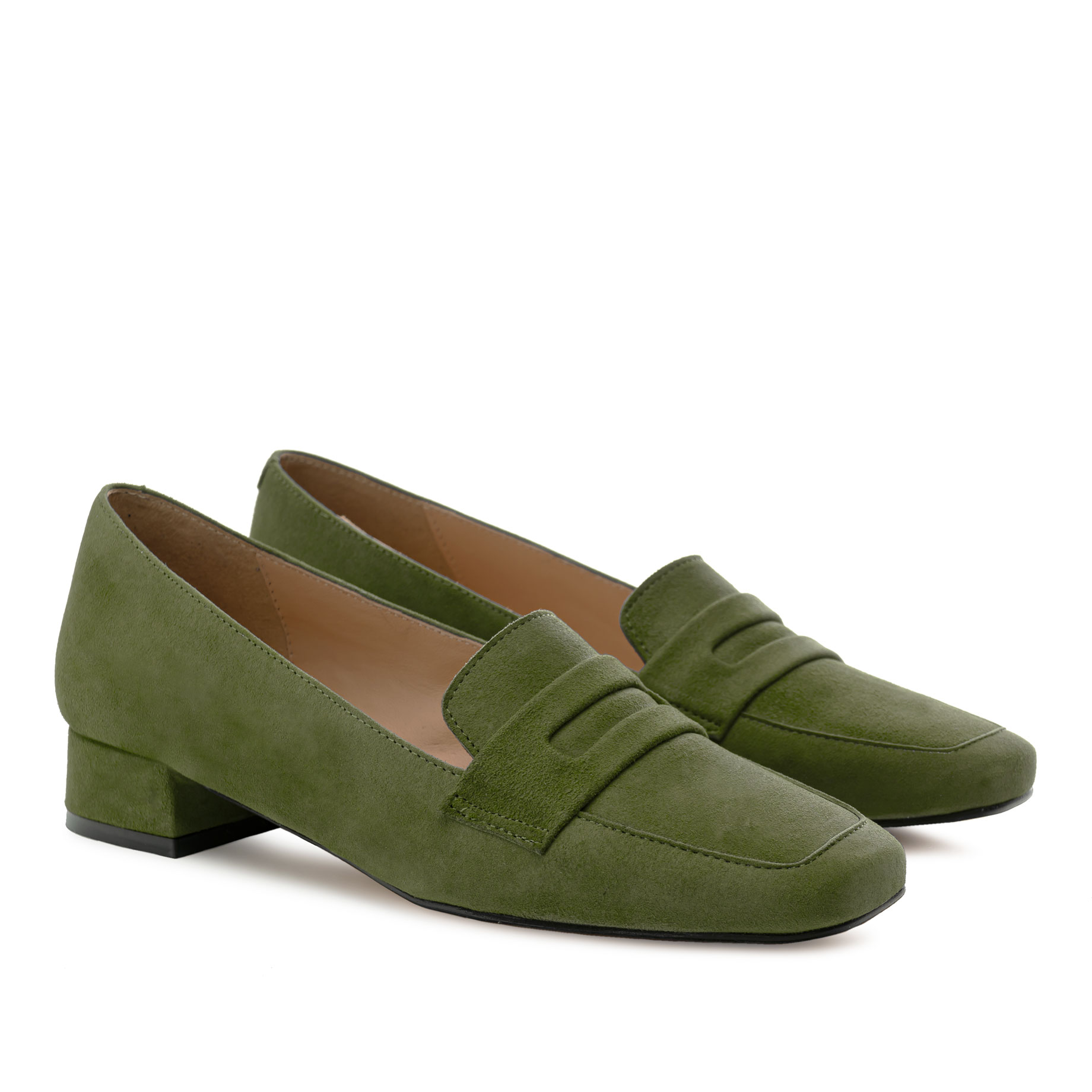 Moccasins in Olive Green Suede Leather 