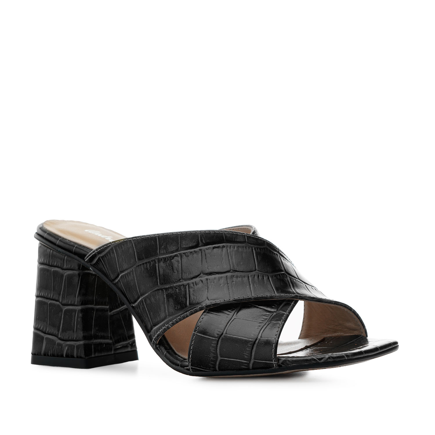 Sandals in Black Croc Leather - Women, Large Sizes, Women, Petite Sizes ...