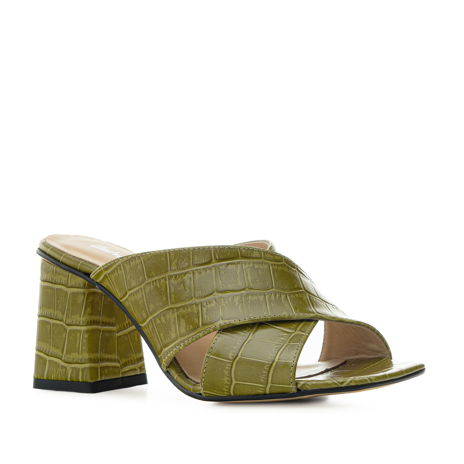 Sandals in Black Olive Green Leather 