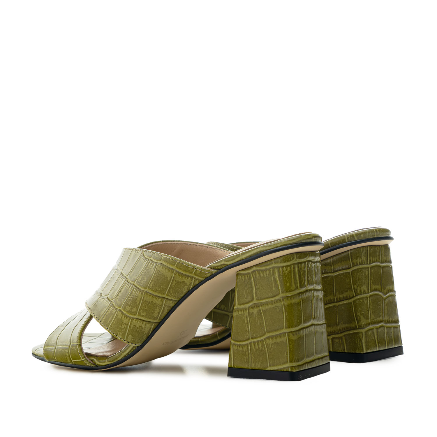 Sandals in Black Olive Green Leather 