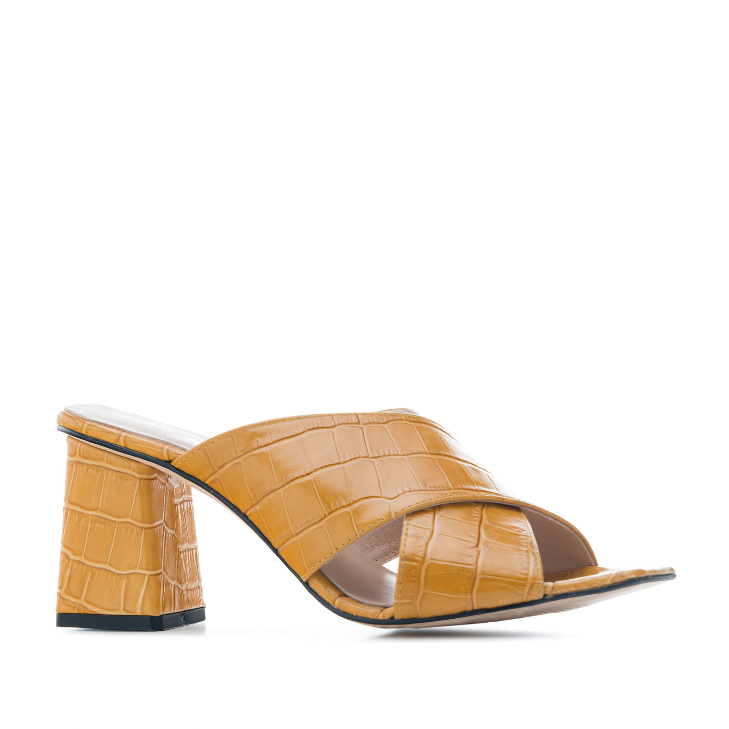 Sandals in Mustard Croc Leather 