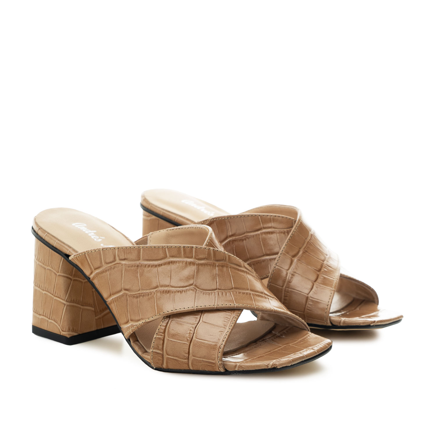 Sandals in Earth-coloured Croc Leather 