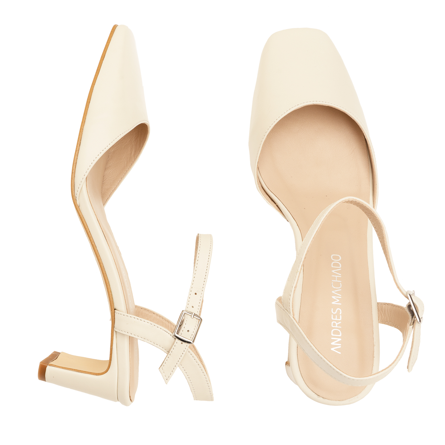 Slingback Heeled Shoes in Off White Leather 