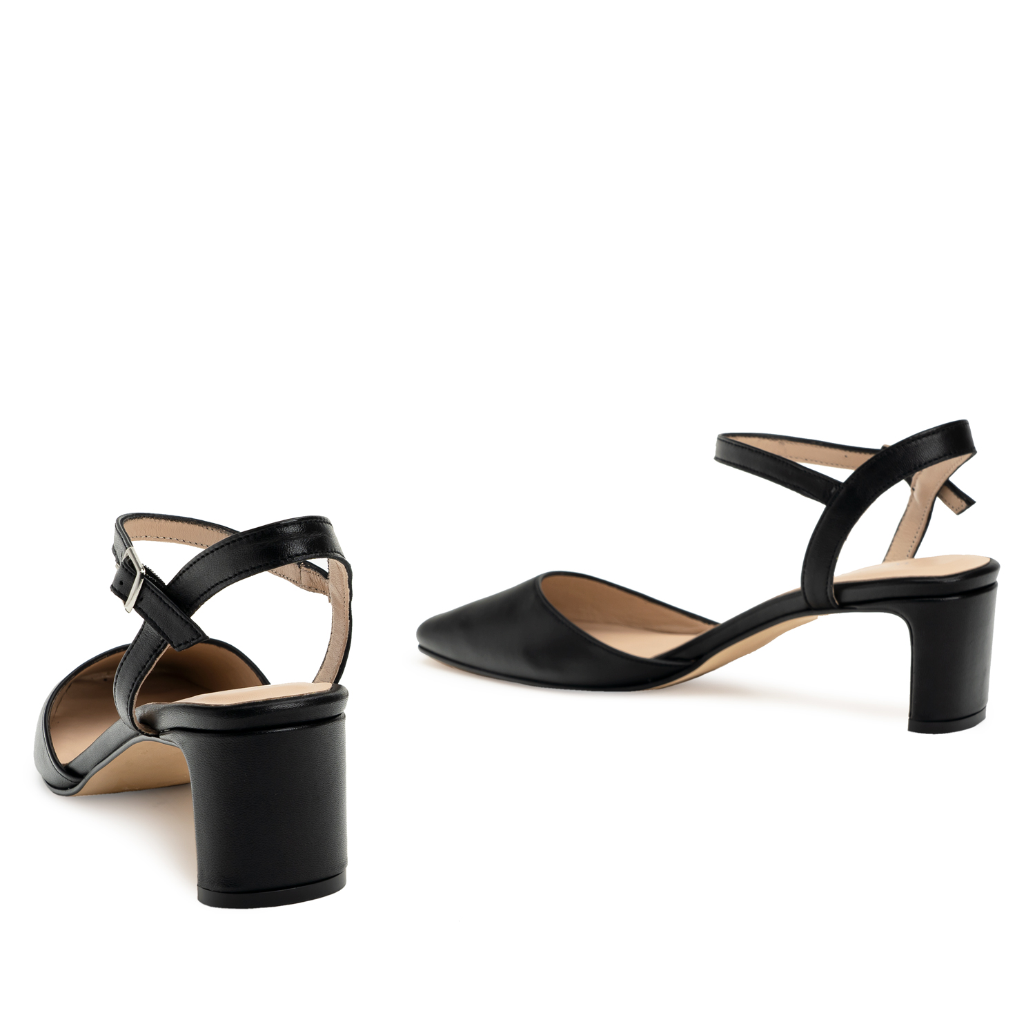 Slingback Heeled Shoes in Black Leather 