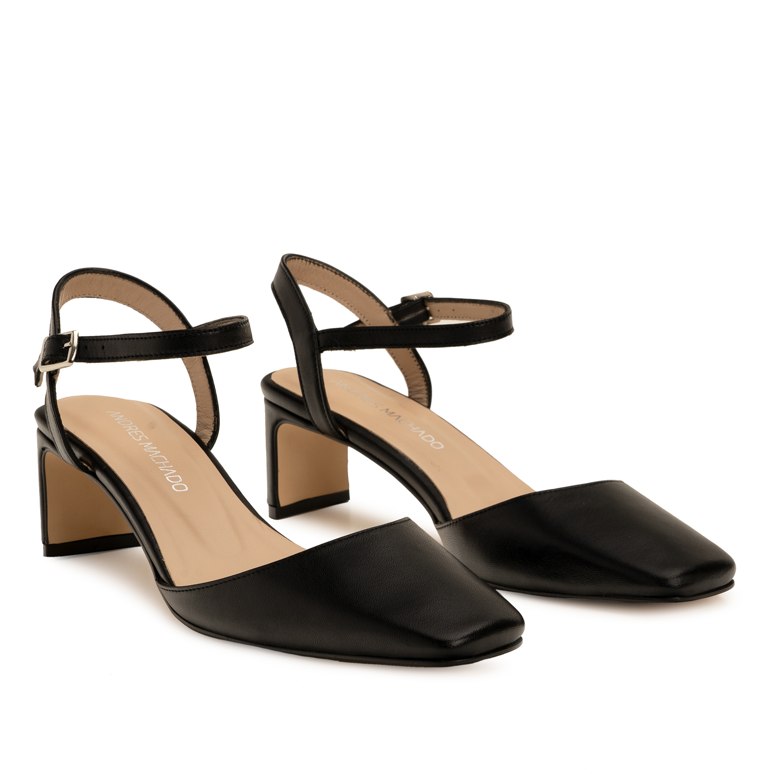 Slingback Heeled Shoes in Black Leather 