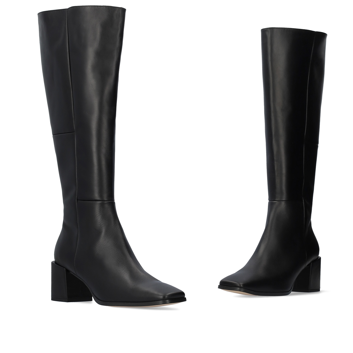 Knee-high black leather boots 