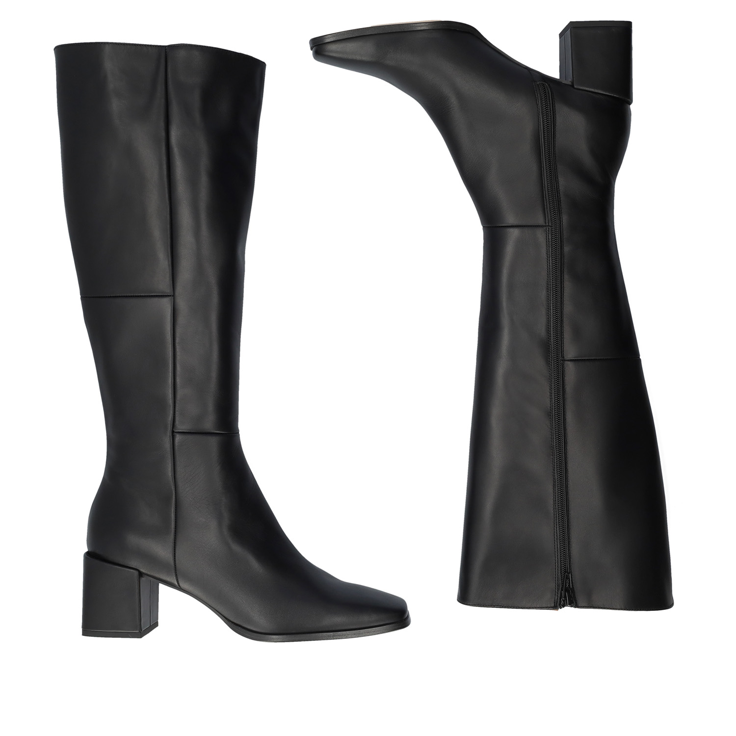 Knee-high black leather boots 