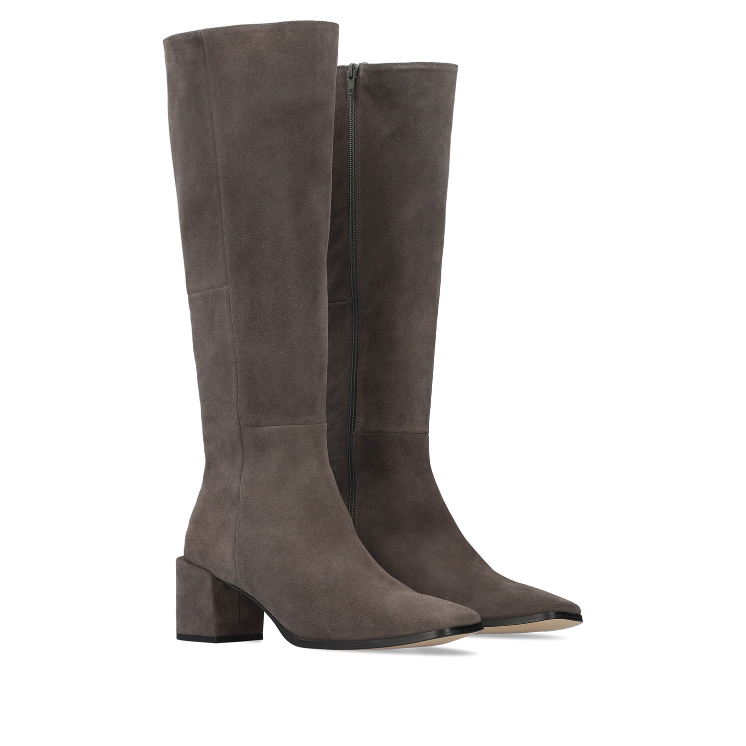 Knee-high grey split leather boots 