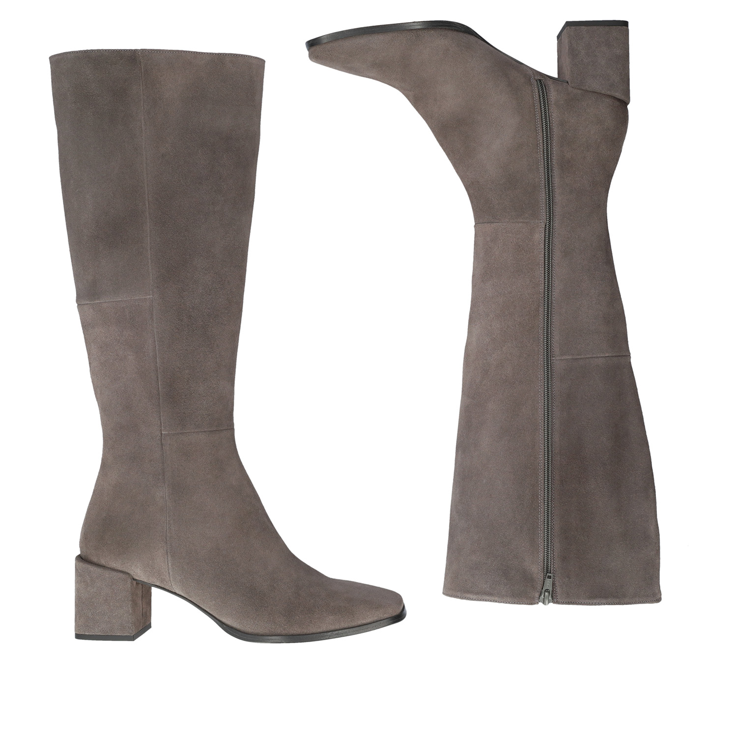 Knee-high grey split leather boots 