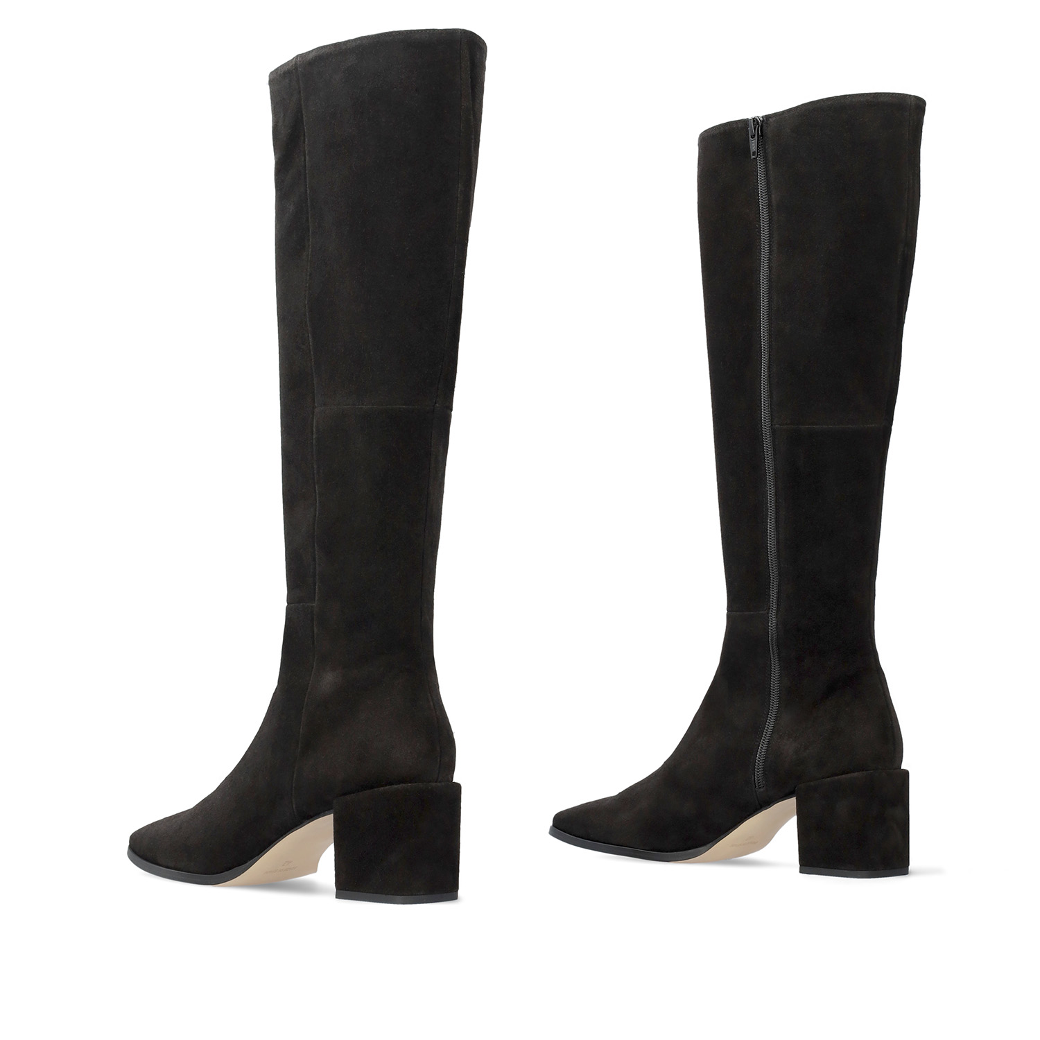 Knee-high black split leather boots 