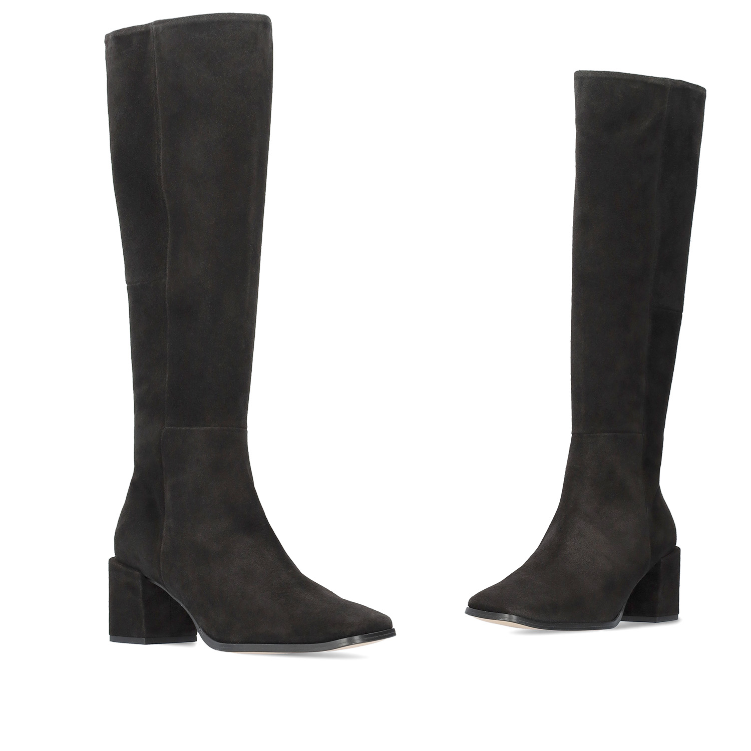 Knee-high black split leather boots 