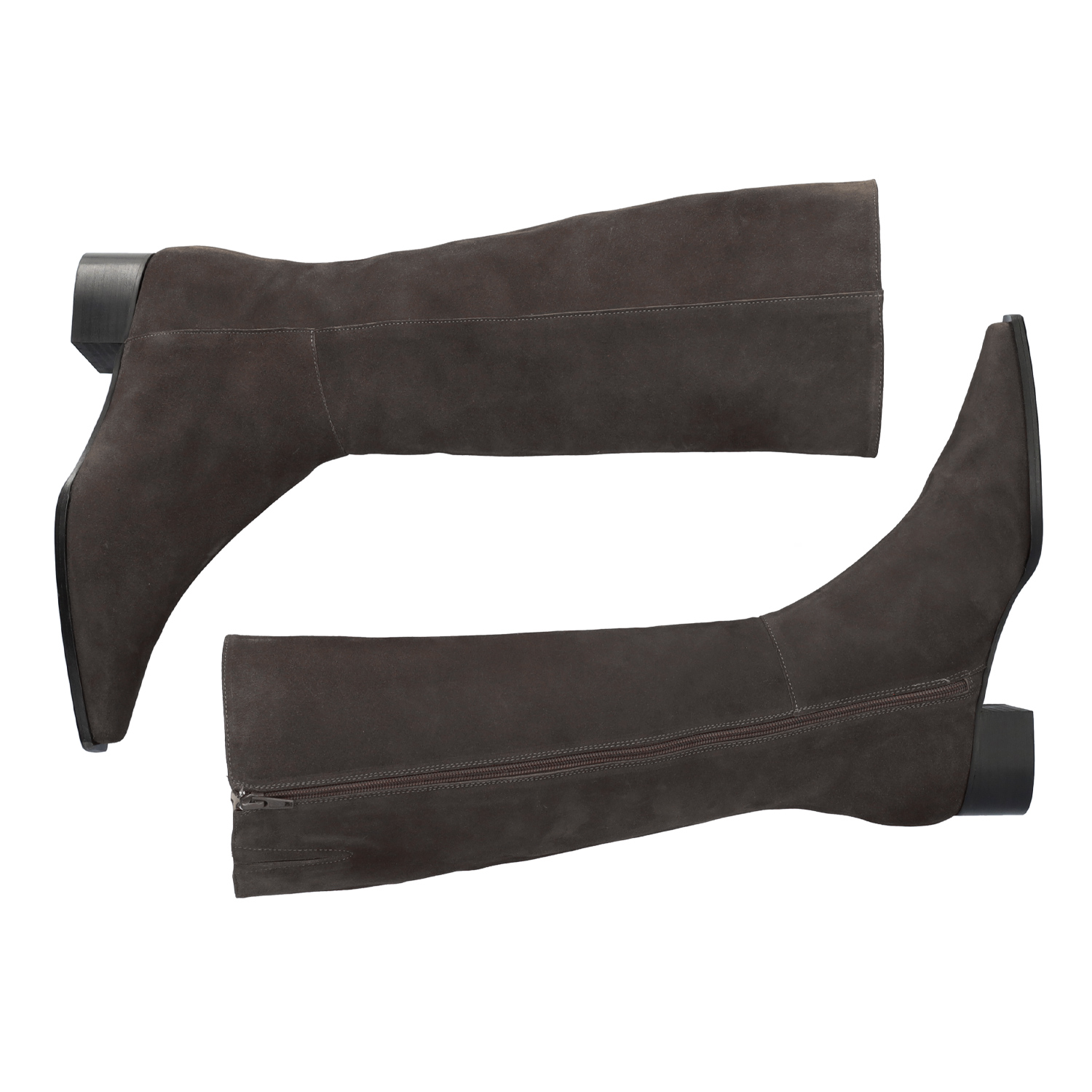 Knee-high boots in dark grey split leather 