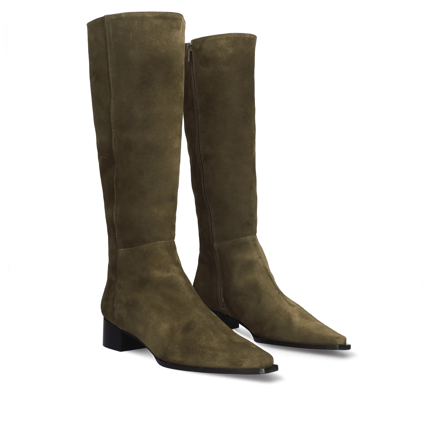 Knee-high boots in kaki split leather 