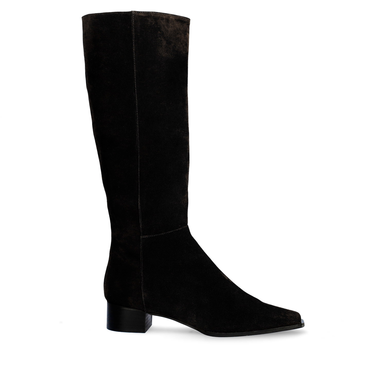 Knee-high boots in black split leather 