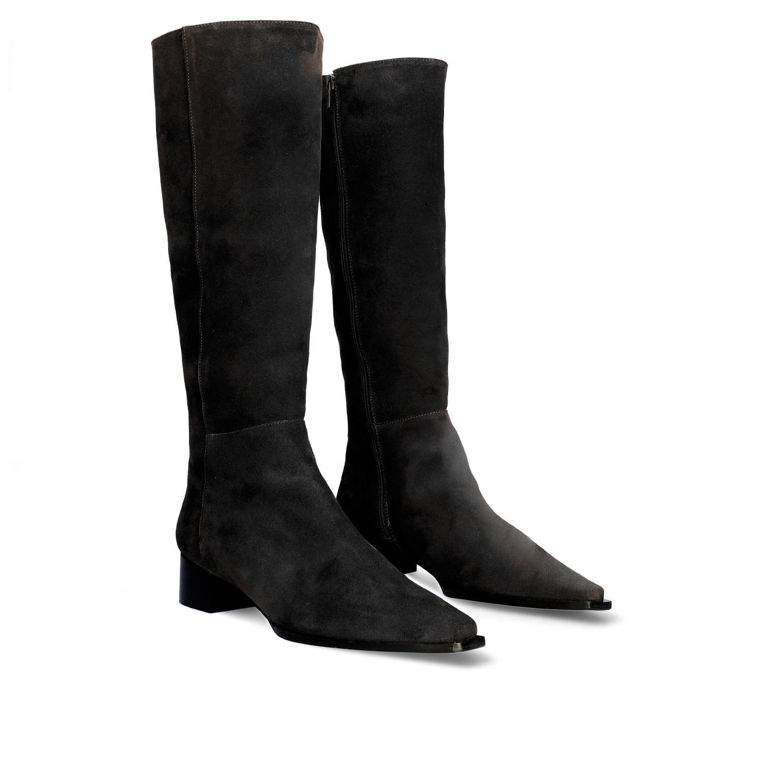 Knee-high boots in black split leather 