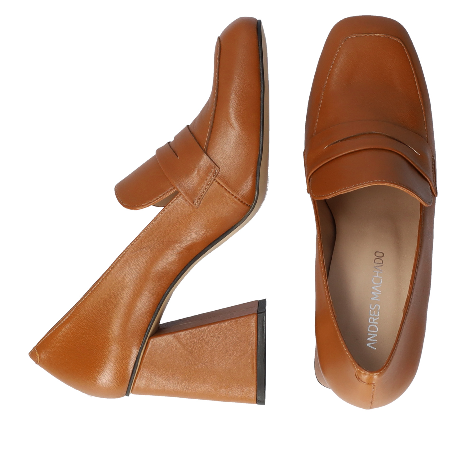 Chaussures de style mocassins à talons en cuir marron 